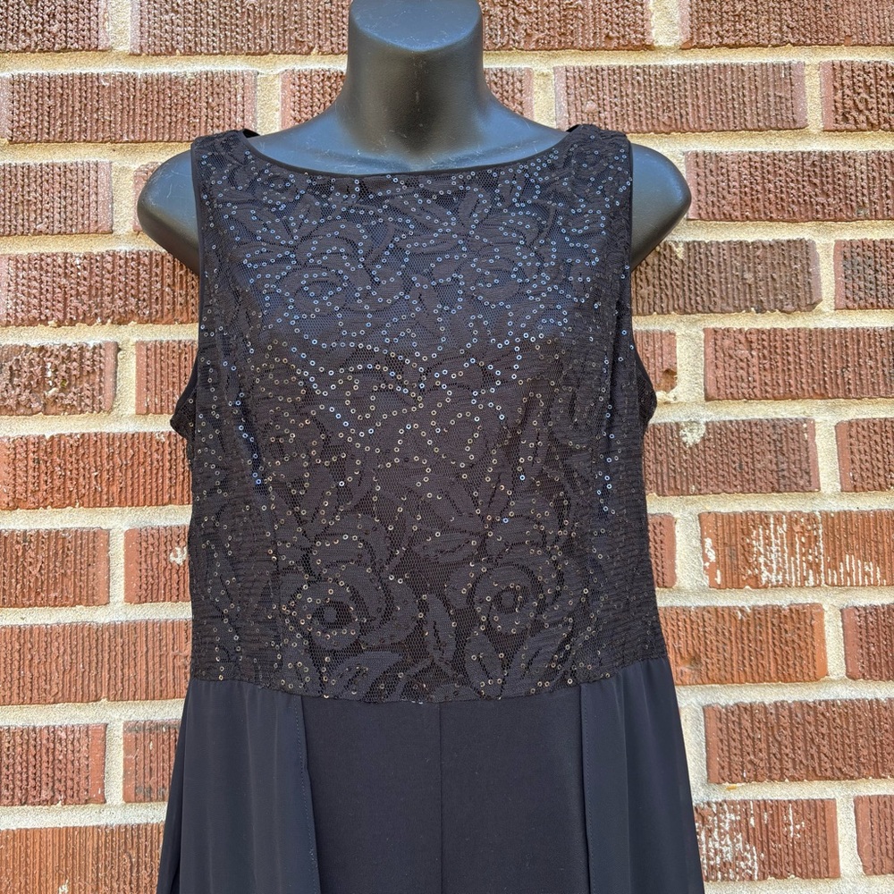 LONDON TIMES Sequin Lace Top Split Leg Jumpsuit in Black Size 8 - Picture 2 of 10